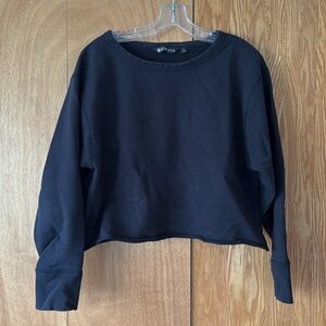 Athleta Sweatshirt Womens Black Cropped Raw Edge Terry Pullover Sweater